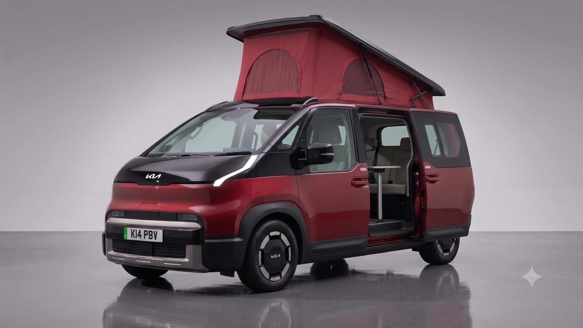 The Aurelis One with its pop-top raised and sliding door open