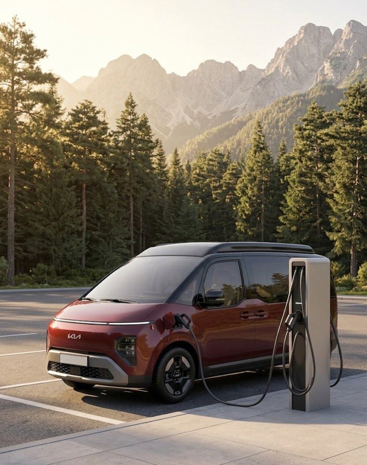 The Aurelis One plugged in at a DC fast charger